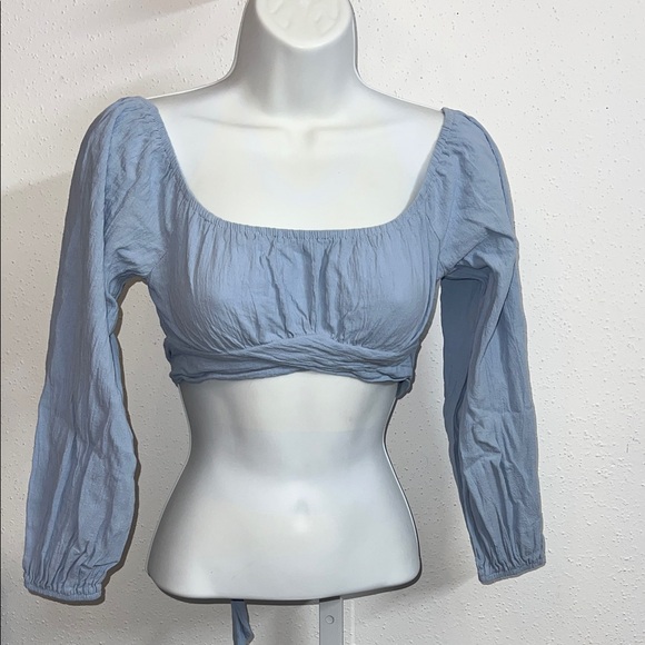 Chic Light Blue Square Neck Blouse - Picture 1 of 6